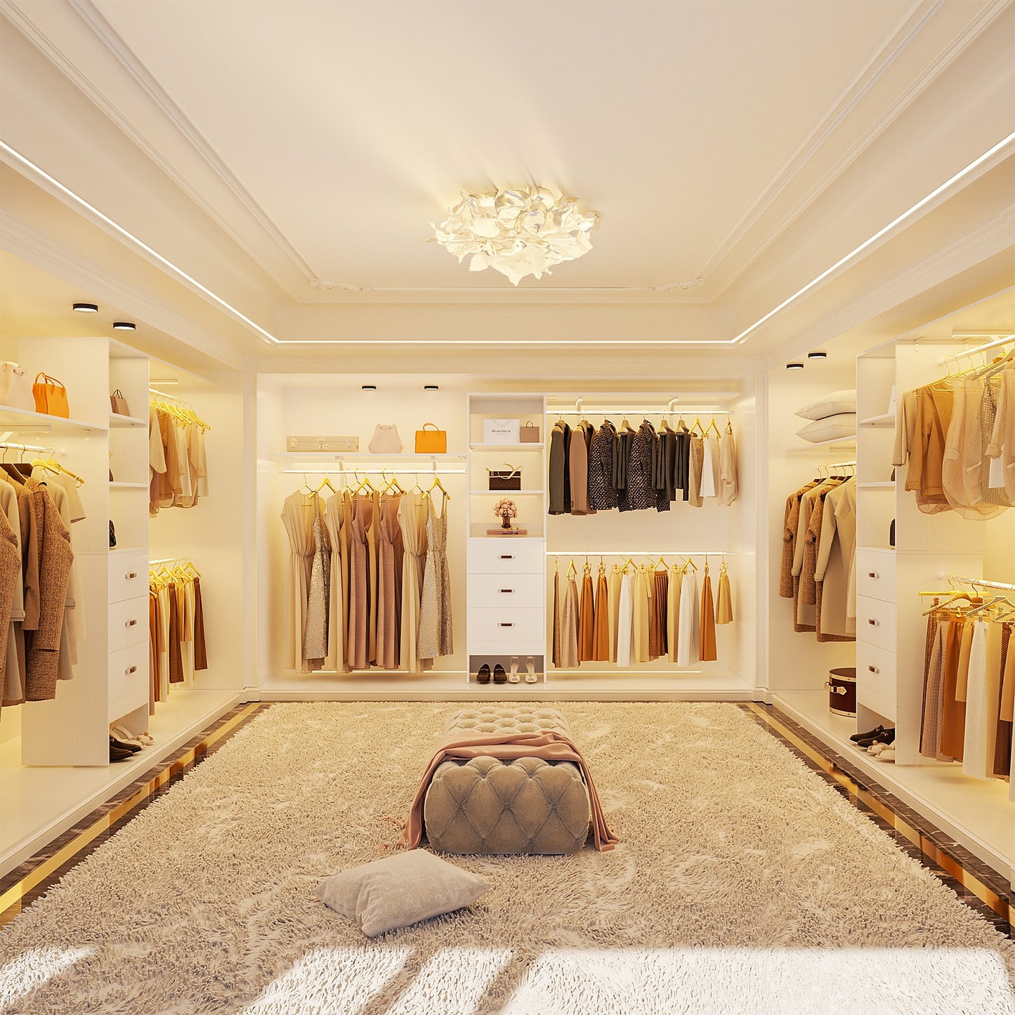120 Inches Closet System, 10FT Walk In Closet Organizer with 3 Shelving Towers, Heavy Duty Clothes Rack with 3 Drawers