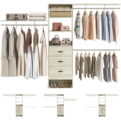 120 Inches Closet System, 10FT Walk In Closet Organizer with 3 Shelving Towers, Heavy Duty Clothes Rack with 3 Drawers