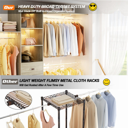 120 Inches Closet System, 10FT Walk In Closet Organizer with 3 Shelving Towers, Heavy Duty Clothes Rack with 3 Drawers