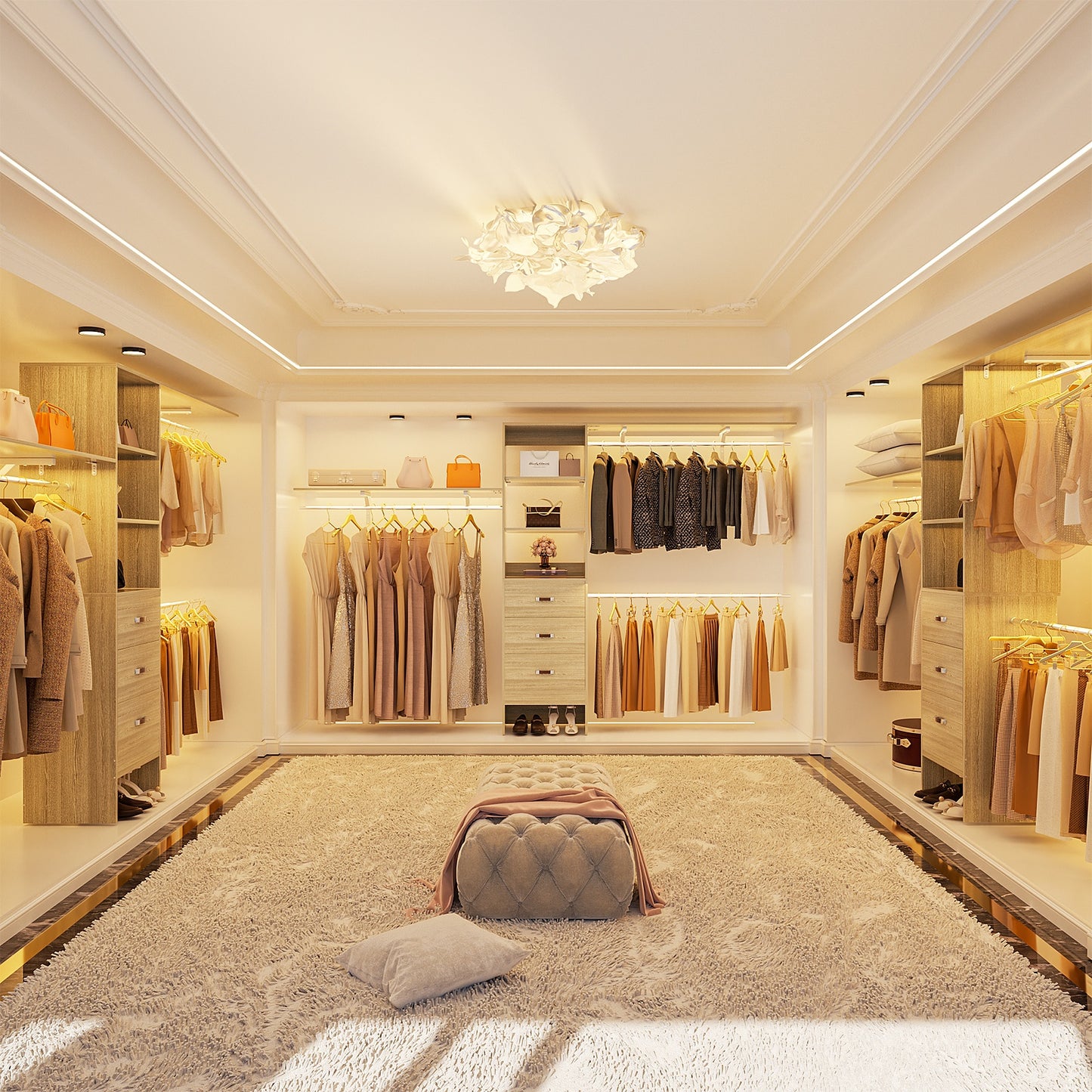 120 Inches Closet System, 10FT Walk In Closet Organizer with 3 Shelving Towers, Heavy Duty Clothes Rack with 3 Drawers