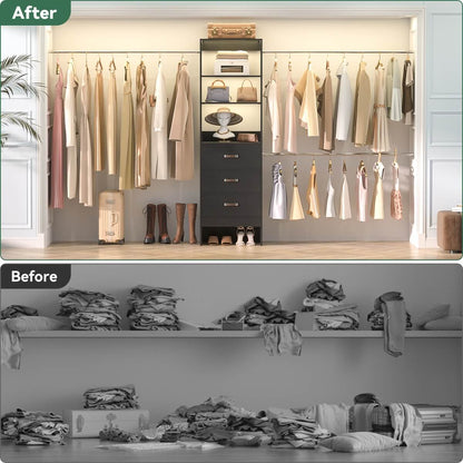 96 Inch Closet Organizer System with 3 Drawers & Hanging Rods, 5-8FT Adjustable