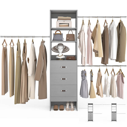 96 Inch Closet Organizer System with 3 Drawers & Hanging Rods, 5-8FT Adjustable