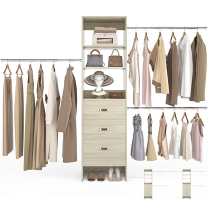 96 Inch Closet Organizer System with 3 Drawers & Hanging Rods, 5-8FT Adjustable