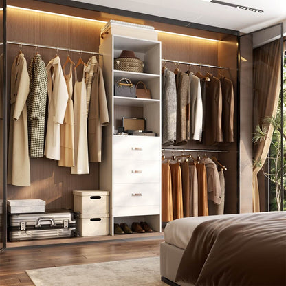 96 Inch Closet Organizer System with 3 Drawers & Hanging Rods, 5-8FT Adjustable