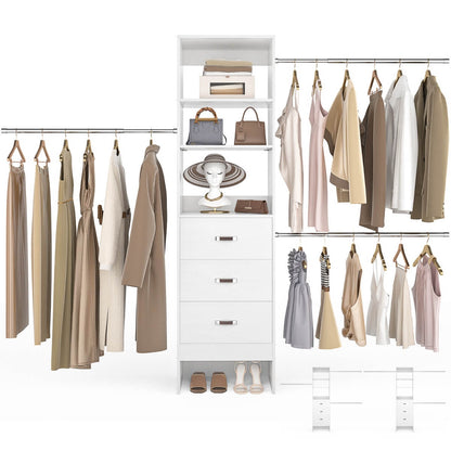 96 Inch Closet Organizer System with 3 Drawers & Hanging Rods, 5-8FT Adjustable