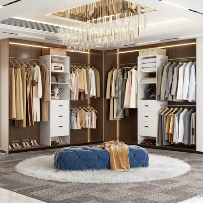 96 Inch Closet Organizer System with 3 Drawers & Hanging Rods, 5-8FT Adjustable