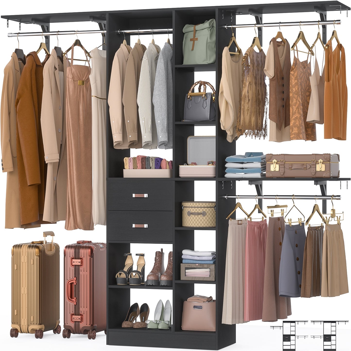 8FT Heavy Duty Wood Closet System, 1500 LBS+ Capacity Wall Mounted Walk-in Closet Organizer