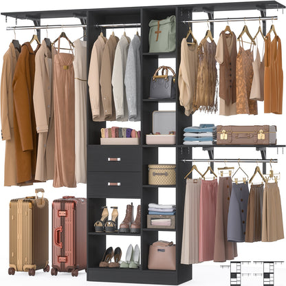 8FT Heavy Duty Wood Closet System, 1500 LBS+ Capacity Wall Mounted Walk-in Closet Organizer