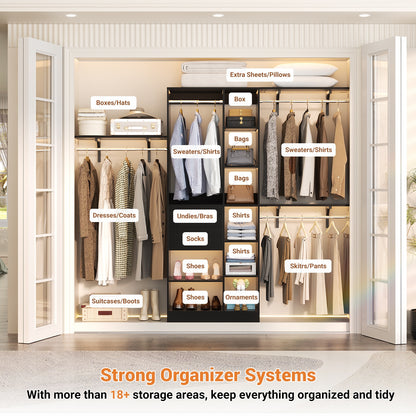 8FT Heavy Duty Wood Closet System, 1500 LBS+ Capacity Wall Mounted Walk-in Closet Organizer