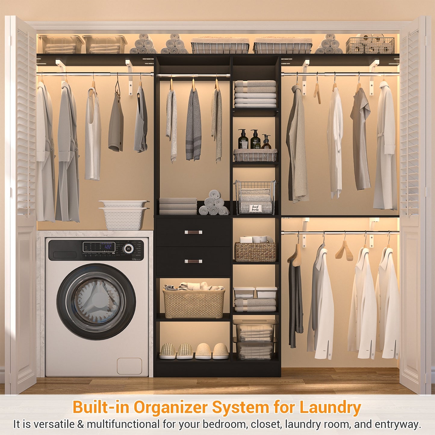 8FT Heavy Duty Wood Closet System, 1500 LBS+ Capacity Wall Mounted Walk-in Closet Organizer