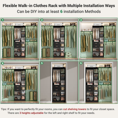 8FT Heavy Duty Wood Closet System, 1500 LBS+ Capacity Wall Mounted Walk-in Closet Organizer