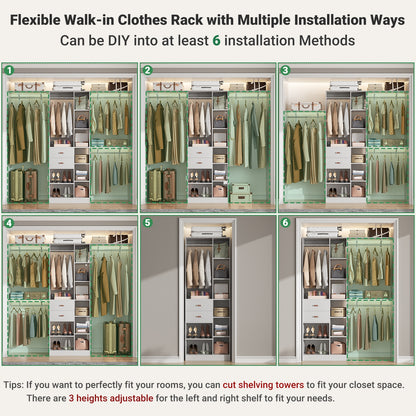 8FT Heavy Duty Wood Closet System, 1500 LBS+ Capacity Wall Mounted Walk-in Closet Organizer