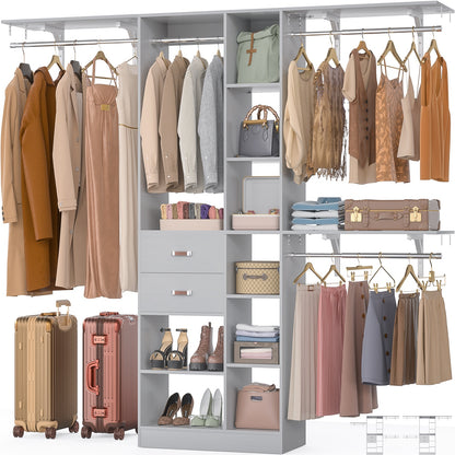 8FT Heavy Duty Wood Closet System, 1500 LBS+ Capacity Wall Mounted Walk-in Closet Organizer