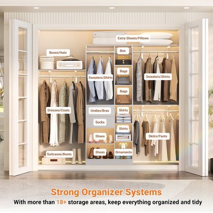 8FT Heavy Duty Wood Closet System, 1500 LBS+ Capacity Wall Mounted Walk-in Closet Organizer