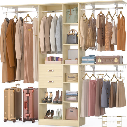 8FT Heavy Duty Wood Closet System, 1500 LBS+ Capacity Wall Mounted Walk-in Closet Organizer