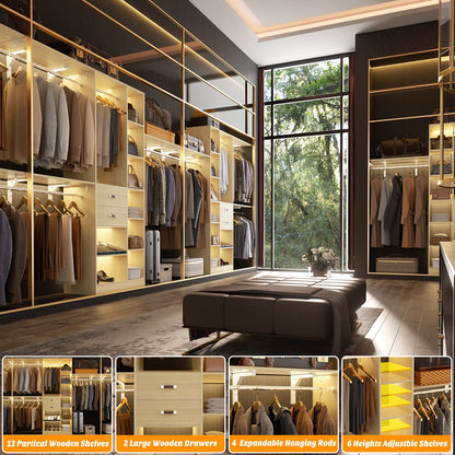 8FT Heavy Duty Wood Closet System, 1500 LBS+ Capacity Wall Mounted Walk-in Closet Organizer