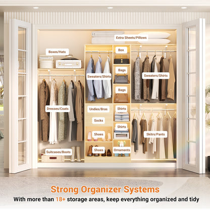 8FT Heavy Duty Wood Closet System, 1500 LBS+ Capacity Wall Mounted Walk-in Closet Organizer