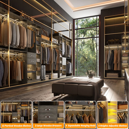 8FT Heavy Duty Wood Closet System, 1500 LBS+ Capacity Wall Mounted Walk-in Closet Organizer