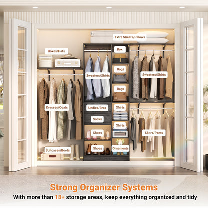 8FT Heavy Duty Wood Closet System, 1500 LBS+ Capacity Wall Mounted Walk-in Closet Organizer