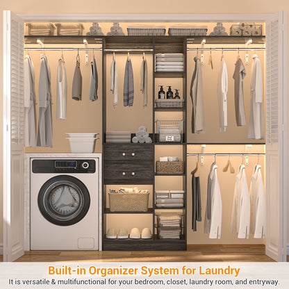 8FT Heavy Duty Wood Closet System, 1500 LBS+ Capacity Wall Mounted Walk-in Closet Organizer