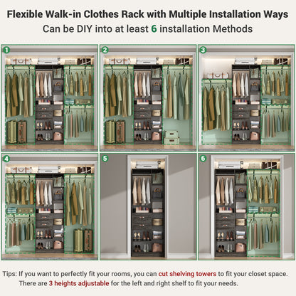8FT Heavy Duty Wood Closet System, 1500 LBS+ Capacity Wall Mounted Walk-in Closet Organizer