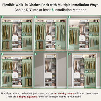 8FT Heavy Duty Wood Closet System, 1500 LBS+ Capacity Wall Mounted Walk-in Closet Organizer