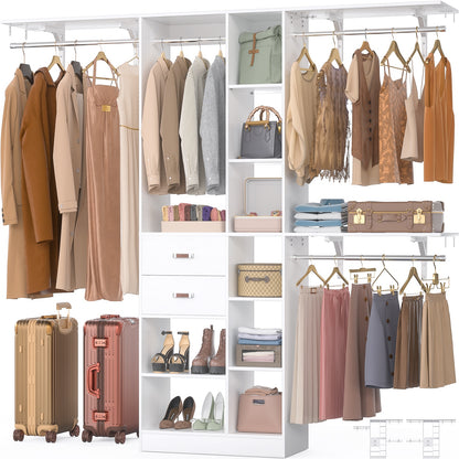 8FT Heavy Duty Wood Closet System, 1500 LBS+ Capacity Wall Mounted Walk-in Closet Organizer