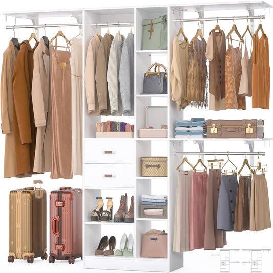 8FT Heavy Duty Wood Closet System, 1500 LBS+ Capacity Wall Mounted Walk-in Closet Organizer