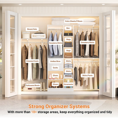 8FT Heavy Duty Wood Closet System, 1500 LBS+ Capacity Wall Mounted Walk-in Closet Organizer