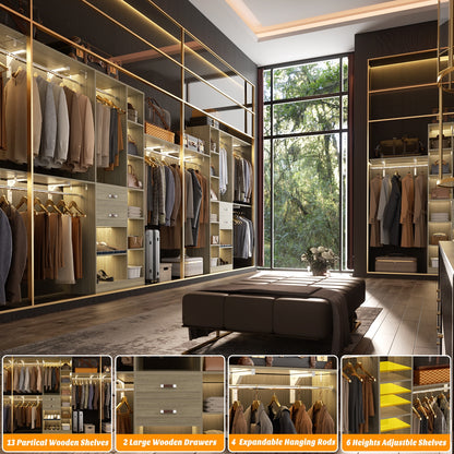 8FT Heavy Duty Wood Closet System, 1500 LBS+ Capacity Wall Mounted Walk-in Closet Organizer