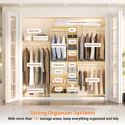 8FT Heavy Duty Wood Closet System, 1500 LBS+ Capacity Wall Mounted Walk-in Closet Organizer