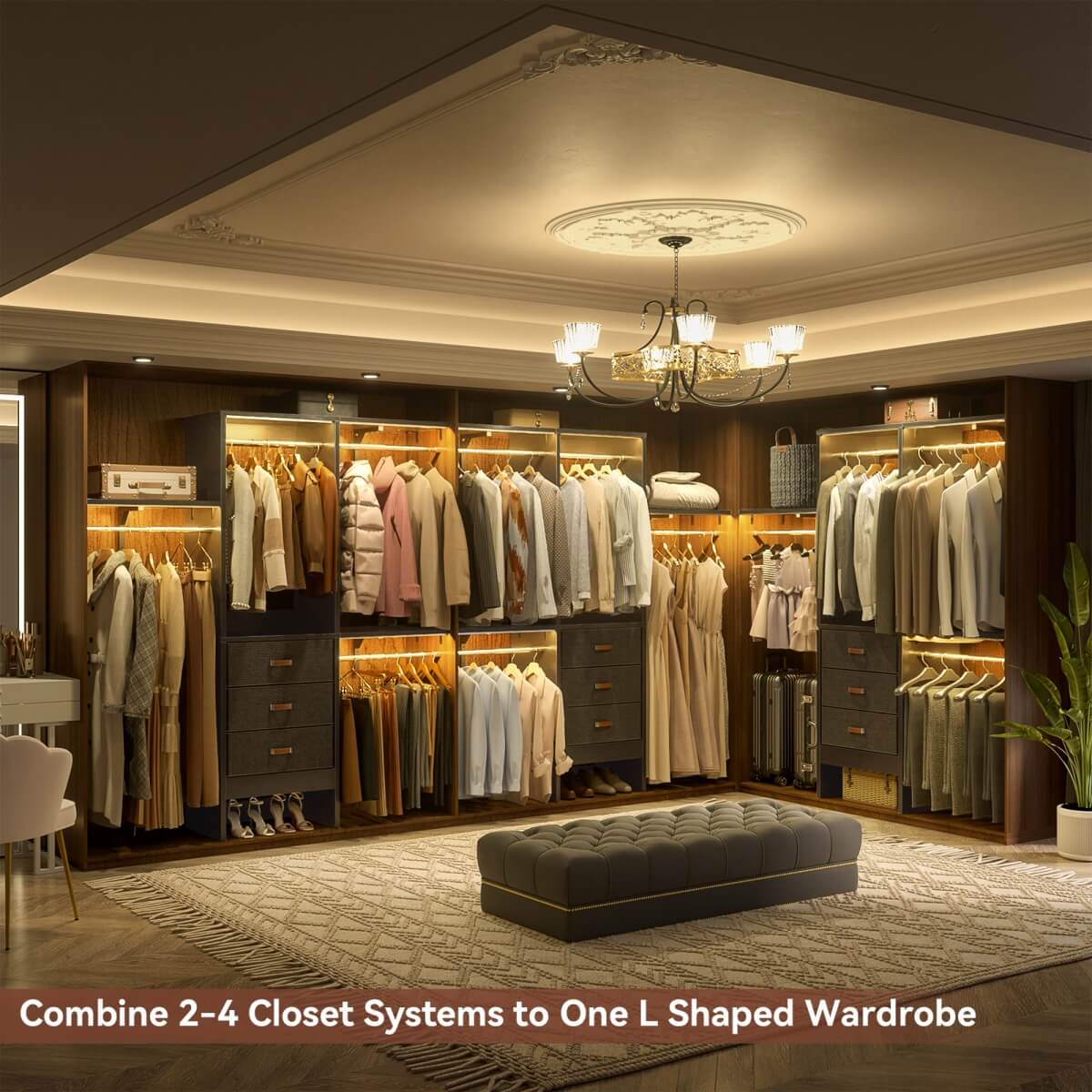 5FT Small Closet System with 3 Fabric Drawers, for Walk in Closet, Bedroom