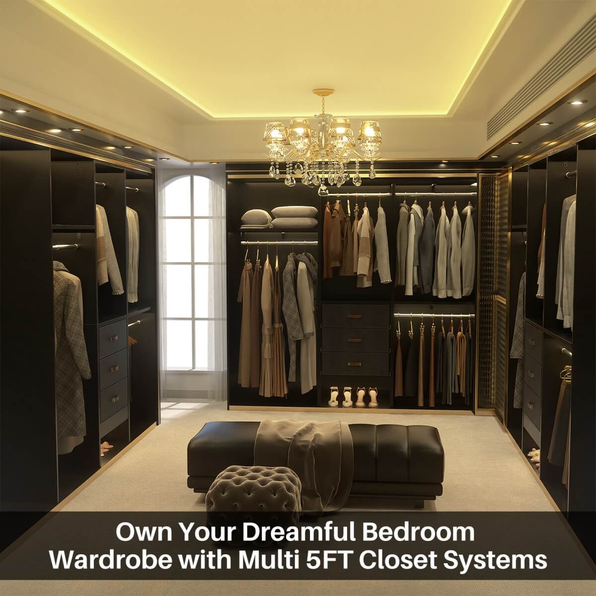 5FT Small Closet System with 3 Fabric Drawers, for Walk in Closet, Bedroom