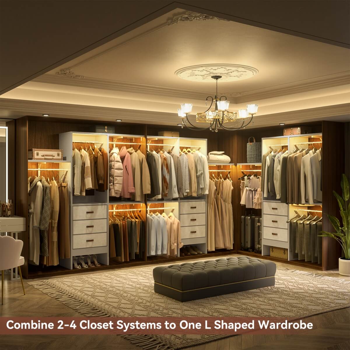 5FT Small Closet System with 3 Fabric Drawers, for Walk in Closet, Bedroom