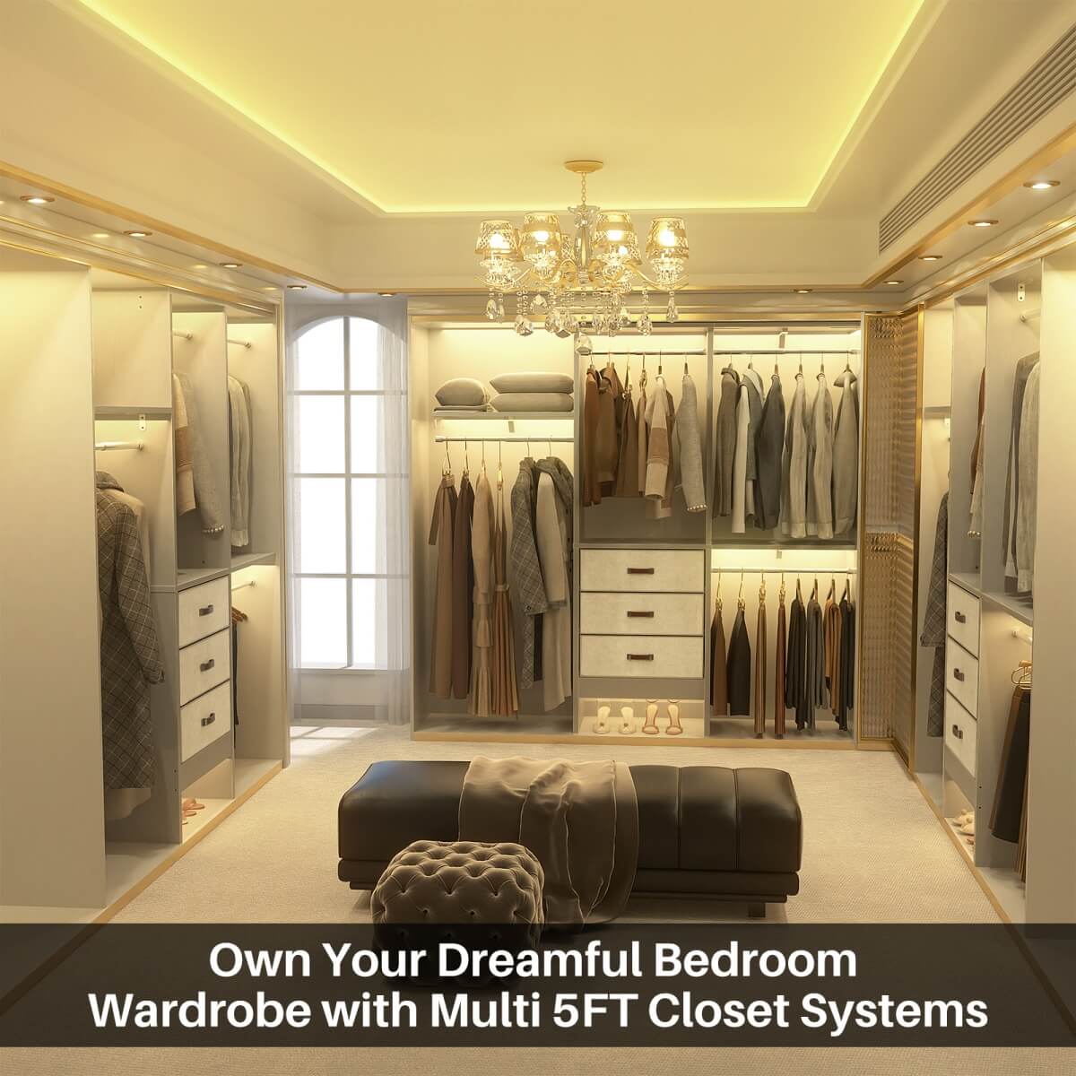 5FT Small Closet System with 3 Fabric Drawers, for Walk in Closet, Bedroom