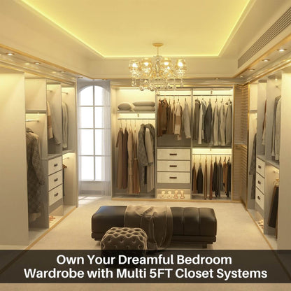 5FT Small Closet System with 3 Fabric Drawers, for Walk in Closet, Bedroom