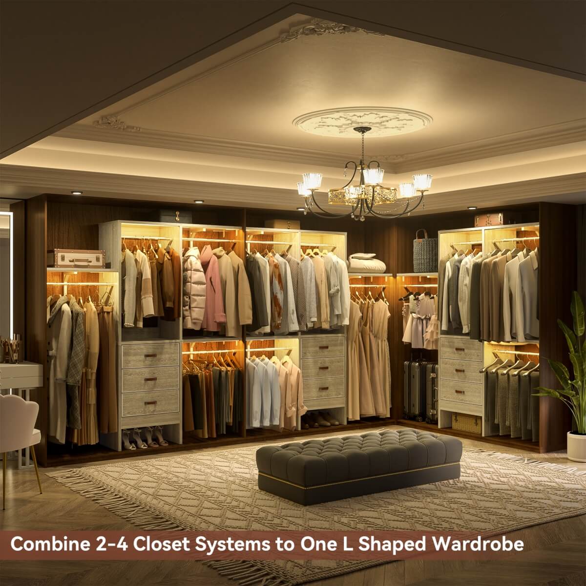 5FT Small Closet System with 3 Fabric Drawers, for Walk in Closet, Bedroom