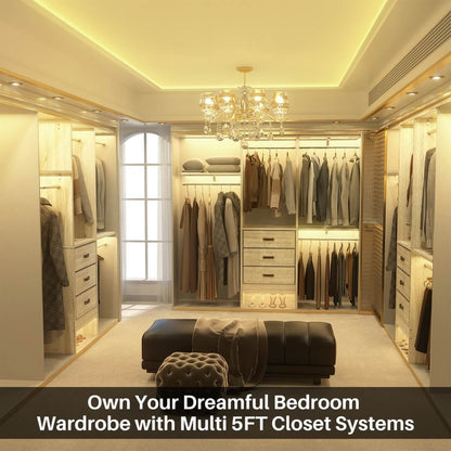 5FT Small Closet System with 3 Fabric Drawers, for Walk in Closet, Bedroom