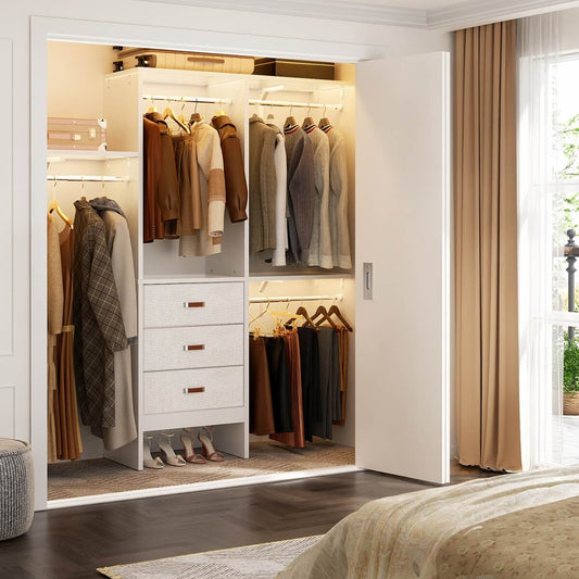 5FT Small Closet System with 3 Fabric Drawers, for Walk in Closet, Bedroom