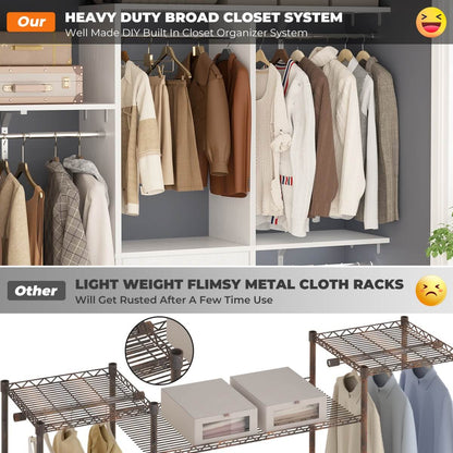 5FT Small Closet System with 3 Fabric Drawers, for Walk in Closet, Bedroom