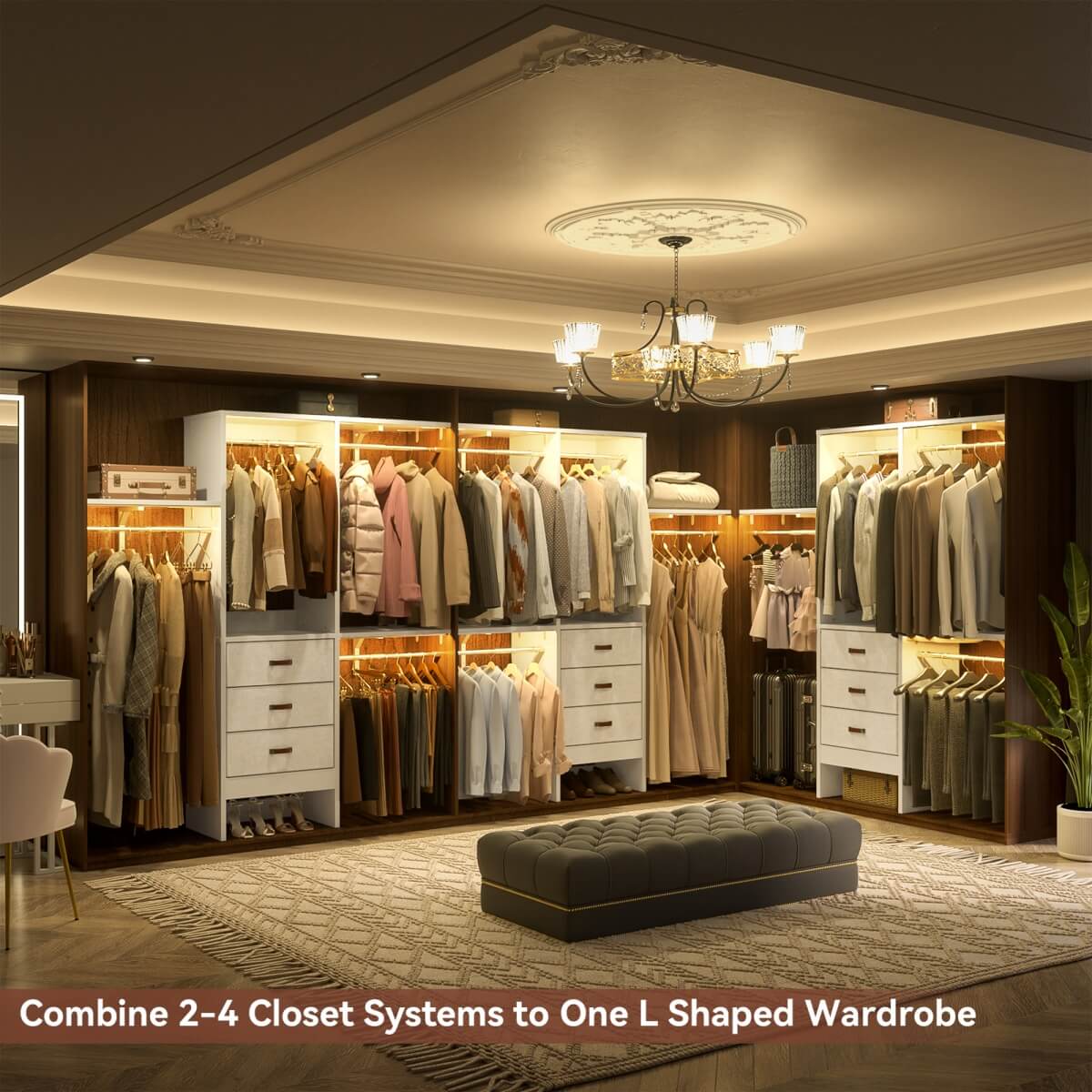 5FT Small Closet System with 3 Fabric Drawers, for Walk in Closet, Bedroom