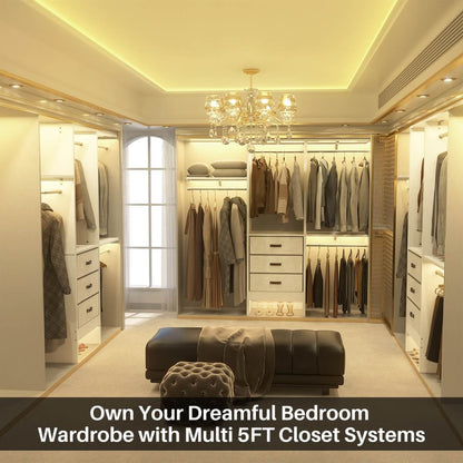 5FT Small Closet System with 3 Fabric Drawers, for Walk in Closet, Bedroom