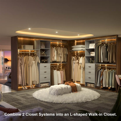 8FT Walk In Closet Organizer System with 3 Drawers, Hanging Rods, and Shelving Towers, Max Load 1000 LBS