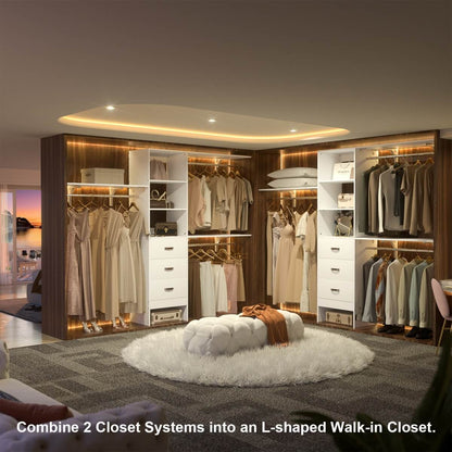 8FT Walk In Closet Organizer System with 3 Drawers, Hanging Rods, and Shelving Towers, Max Load 1000 LBS