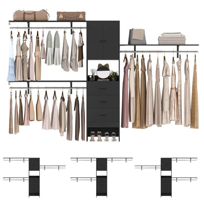 10FT Closet System with Drawers & Hanging Rods, 120'' Closet Organizer with Doors, Holds 1300 LBS