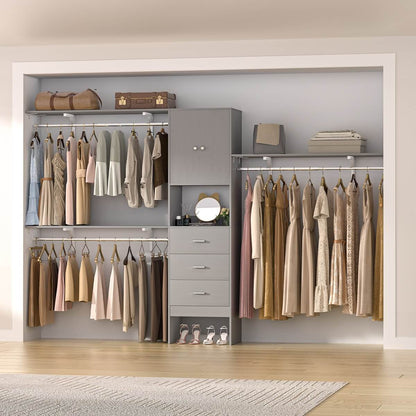 10FT Closet System with Drawers & Hanging Rods, 120'' Closet Organizer with Doors, Holds 1300 LBS