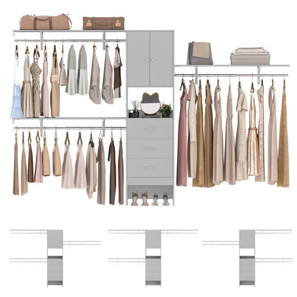 10FT Closet System with Drawers & Hanging Rods, 120'' Closet Organizer with Doors, Holds 1300 LBS