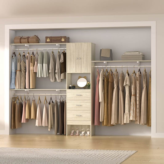 10FT Closet System with Drawers & Hanging Rods, 120'' Closet Organizer with Doors, Holds 1300 LBS