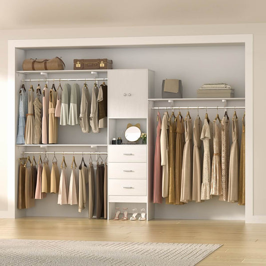 10FT Closet System with Drawers & Hanging Rods, 120'' Closet Organizer with Doors, Holds 1300 LBS
