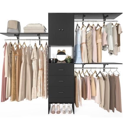 Upgraded 96 Inches Closet System, with Doors, Drawers, Hanging Rods, and Shelving Towers, Max Load 1000 LBS